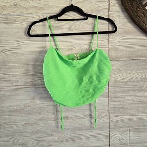Urban Outfitters Lime Green Crop Top Womens SZ L Adjustable Silky Y2K